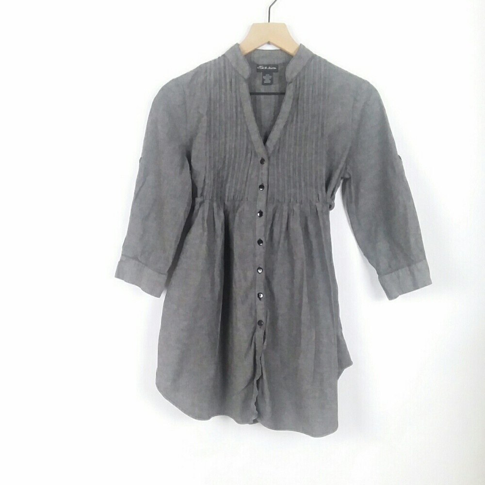Seductions v neck pintuck pleated tie back tunic